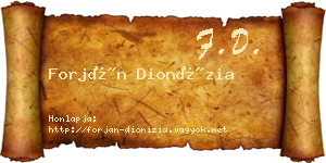 Forján Dionízia névjegykártya